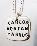 Square Sterling Silver Names Necklace Stamped Kids Names  Mothers Day