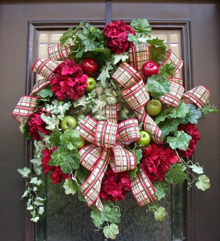 Fall Door Wreath, Apple Wreath, Williamsburg Wreath, Hydrangea Wreath