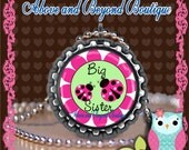 Pink Flower LadyBug "Big Sister" Bottle Cap Pendant Image 171