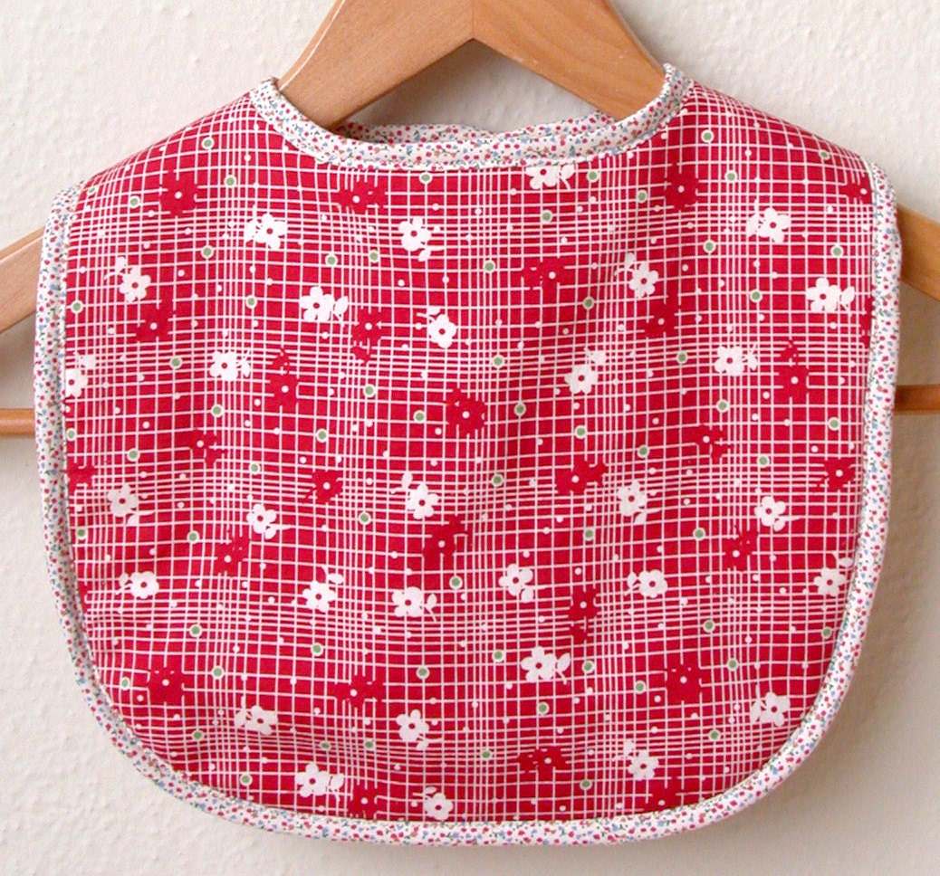 Baby Bib with a Pocket Red and White Plaid