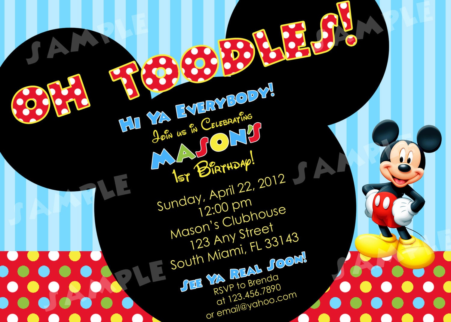 PRINTABLE Mickey Mouse Birthday Invitation - 4x6 or 5x7 Digital File