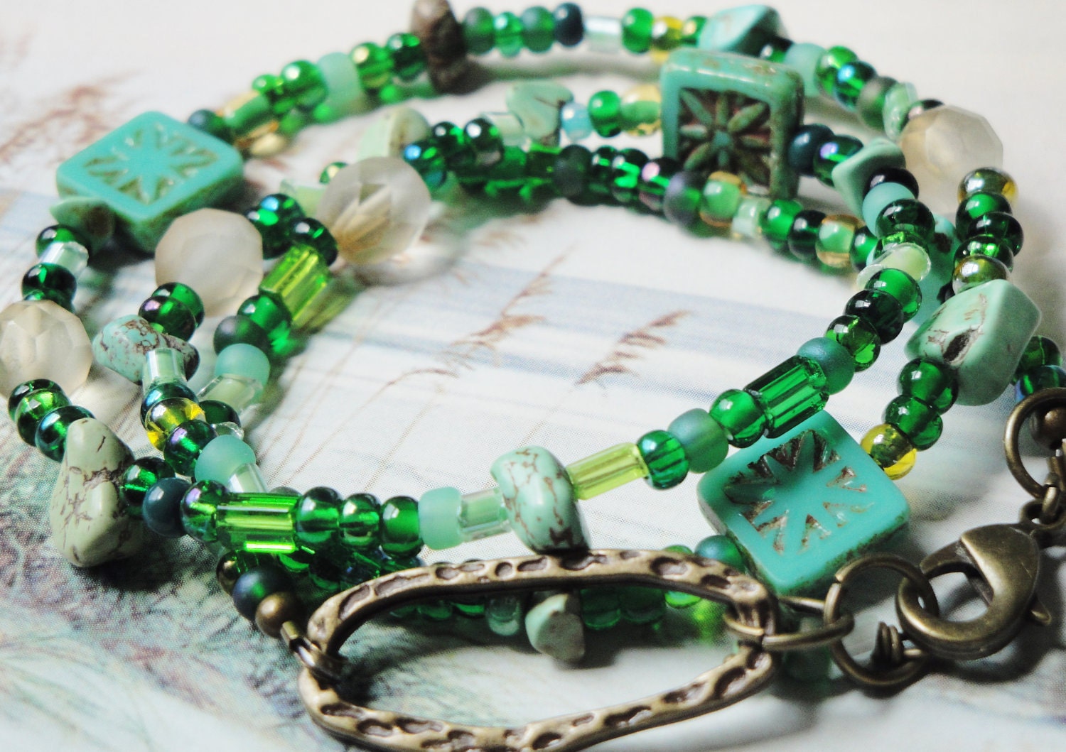 Mermaid's Tears Bead Mix Wrap Bracelet Or Necklace Shades Of Green