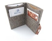 Cool Minimalist Business Card Holder ID Credit Card Wallet - Eco Friendly grey Wool Felt - Handmade Tooled Leather