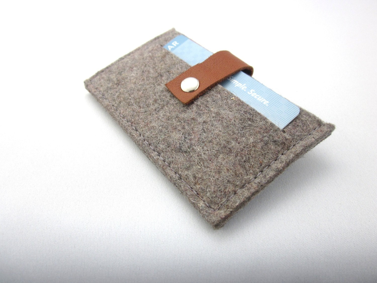 Minimalist Credit  Card Case -Wallet- Industrial Retro Design - Grey Wool Felt - Leather  Eco Friendly Handmade  - Excellent Gift Idea