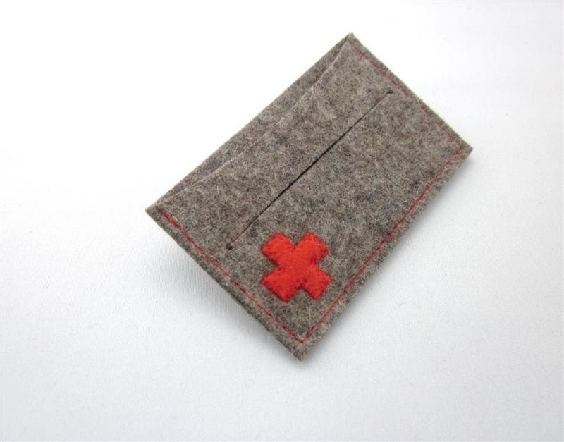 Business Card Holder-Credit Card case.Gray.Red Swiss Cross- Handmade- Eco Friendly Wool Felt - industrial