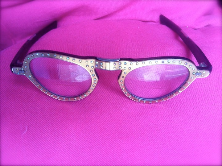 SALE 50s Rhinestone Cat Eye Folding Glasses