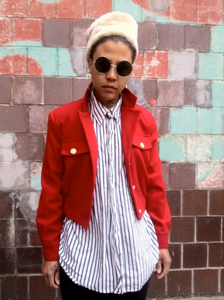 80s Military Wool Crop Jacket Small 4