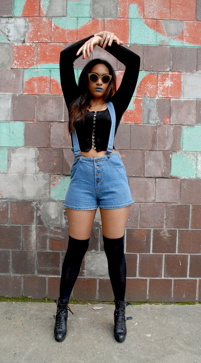 90s Denim Overall Shorts Large 9/10