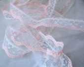 Dainty white and pink vintage lace Sold by the Yard