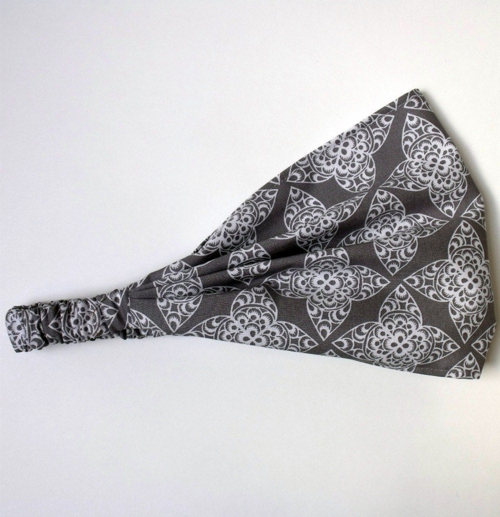 Yoga Headband - Ty Pennington Cotton Fabric for Free Spirit - Lace Gray