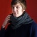 Hand knitted grey scarf-tube with small pearl pattern