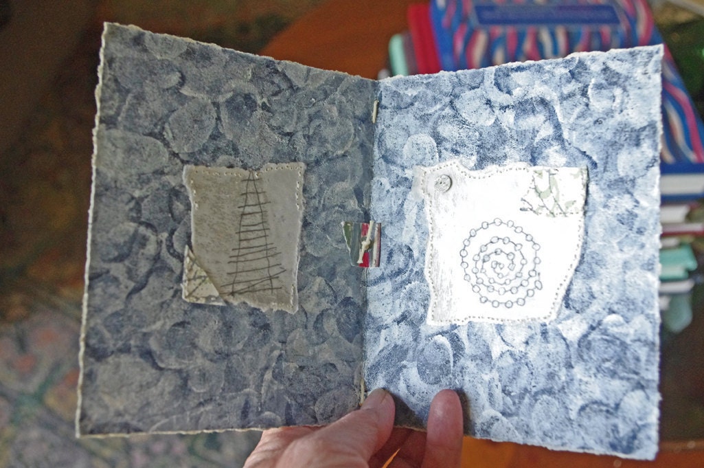 Collaged Drawings with Fingerprint Background / Fragments no.13 / Mixed Media  on Handmade Paper