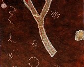 Forked Twig Hand Stitched on Deep Rich Brown / Back Page From The Book of Sticks / Mixed Media on Handmade Paper