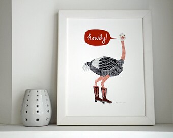 Ostrich in Cowboy Boots - Giclee Print