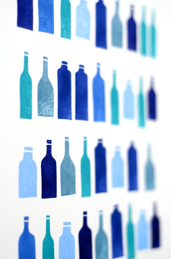 RESERVED for  atolner - Blue Bottles Print