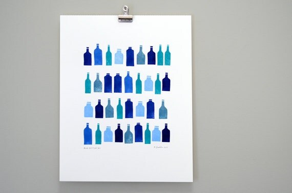 RESERVED for  atolner - Blue Bottles Print