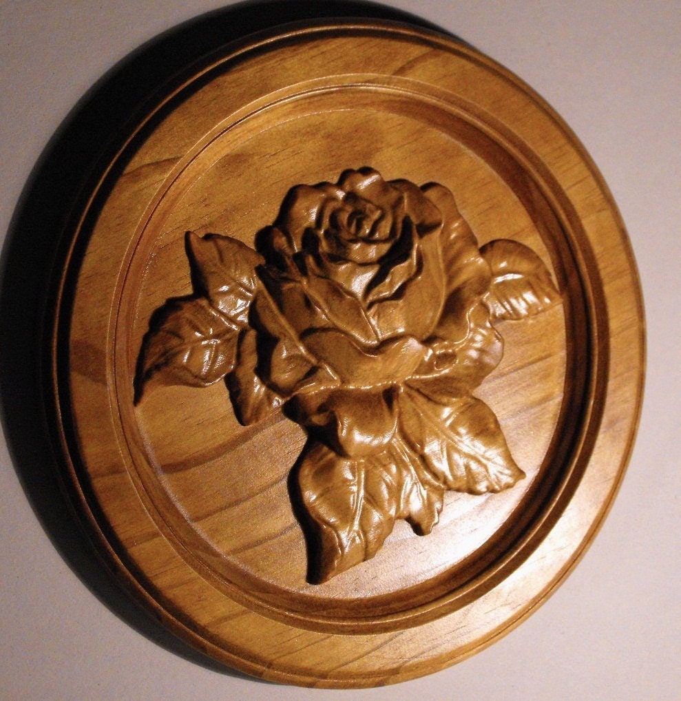 Rose Wood Carving PLAQUE 1 by cassedywooddesigns on Etsy