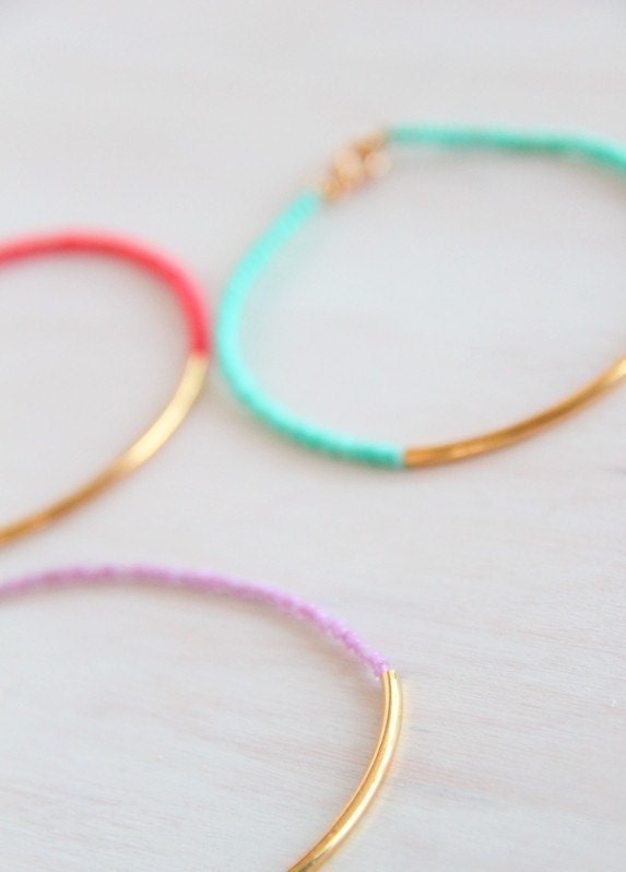 Gold Dipped Bar Bracelet - Coral