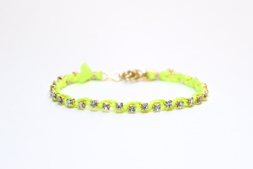 Rhinestone Bracelet - Electric Yellow