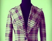 PRICE REDUCED - Womens, Tan navy blue and red plaid 1970s jacket, Russ, Medium