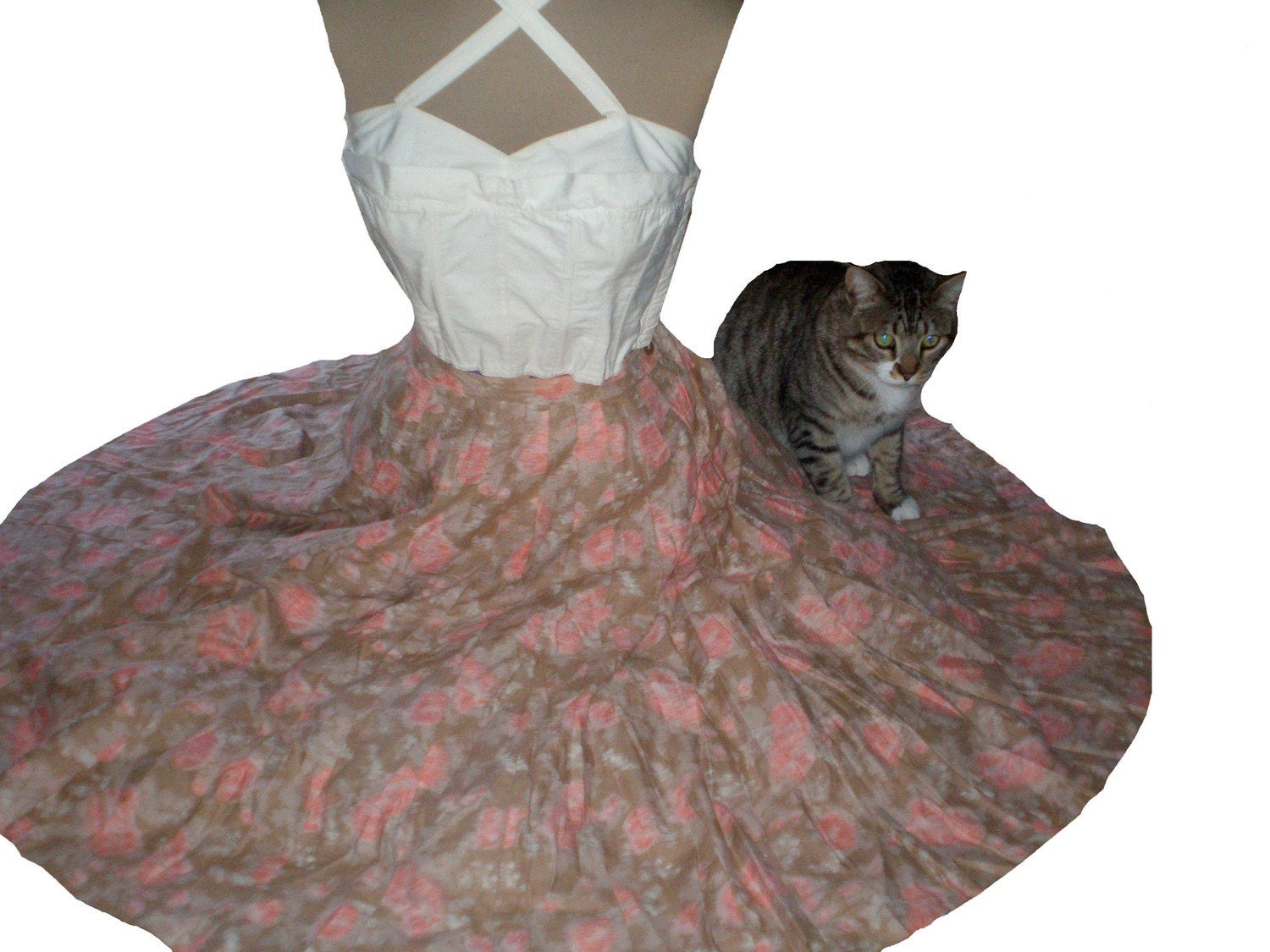 Vintage 50s 1950's Novelty abstract color splash pink and tan full circle skirt VLV sz. S