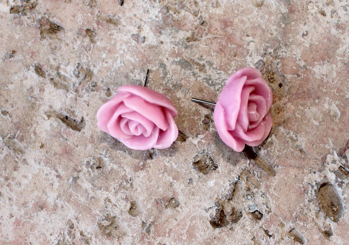 Large Rose Earrings - GORGEOUS Lilac Purple Rose Earrings . . . Buy 3 Get 1 FREE . . . Large Rose, Hypoallergenic Posts, Wedding