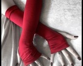 Under Huntress Moon Arm Warmers - Scarlet Brick Red Cotton - Gothic Yoga Belly Dance Dark Bohemian Garnet Vampire Cycling Running Light Goth