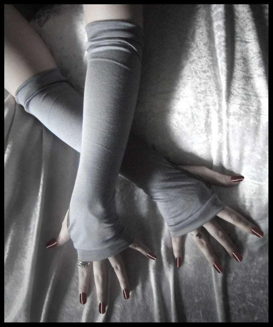 Monument Arm Warmers - Steel Slate Silver Grey - Gothic Fusion Bellydance Chic Classic Gypsy Vampire Cycling Running Romantic Emo Yoga Light