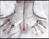 Evette Lace Fingerless Gloves - Soft Ivory Pale Cream Floral - Gothic Vampire Regency Tribal Bellydance Goth Austen Bridal Fetish Woodland