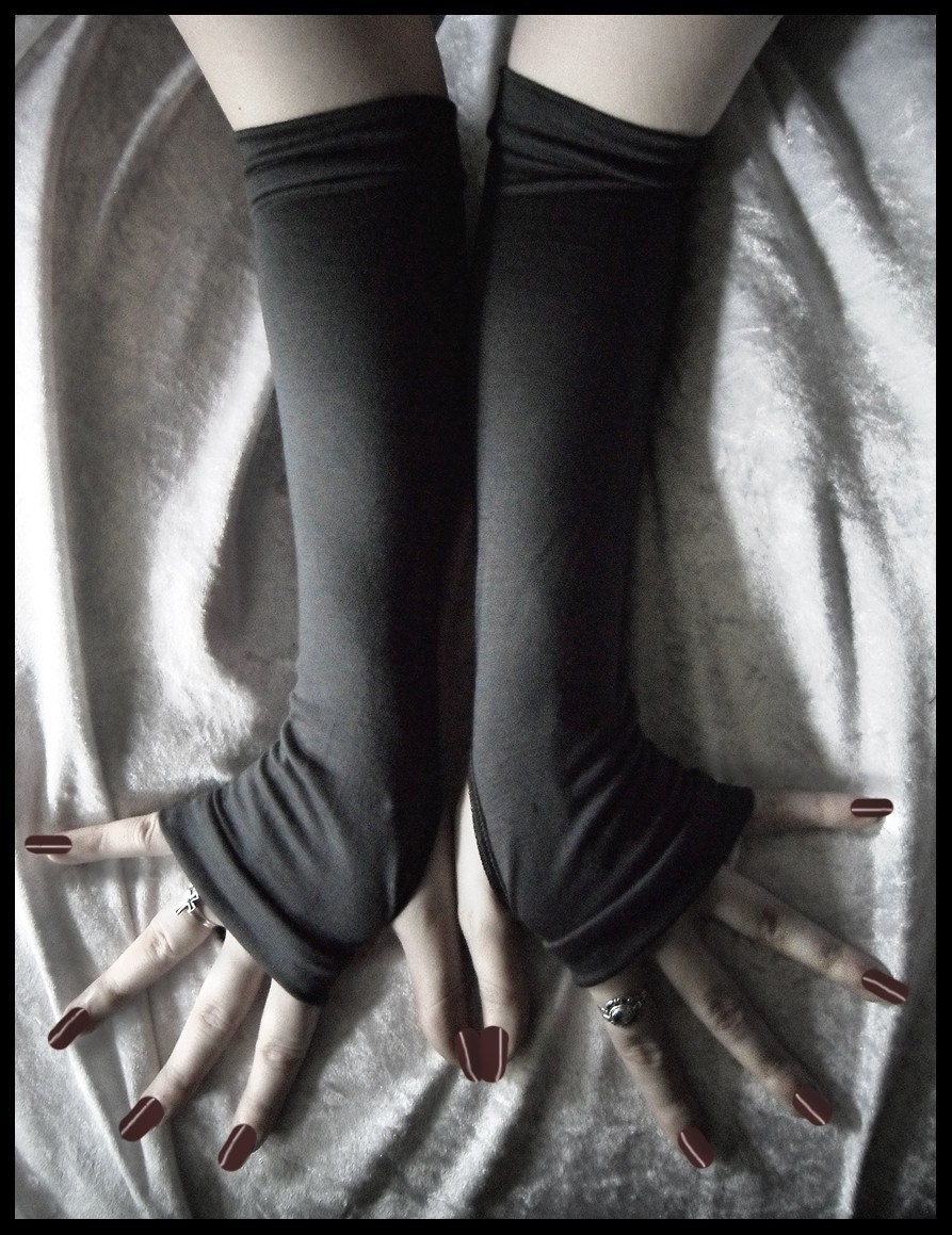 Carbon Arm Warmers - Dark Charcoal Grey Cotton - Gothic Belly Dance Tribal Vampire Chic Classic Bohemian Cycling Light Emo Gaia Yoga