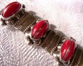 Vintage Mexican sterling and coral red cab bracelet
