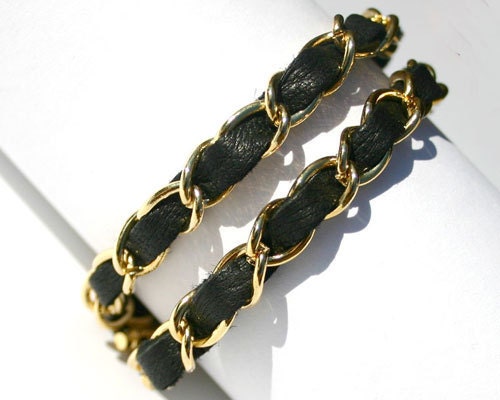 Leather Wrap Bracelet Deerskin Black Gold Silver Chain, Double Wrap Wrapped Custom