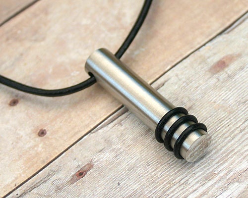 Leather Surfer Necklace With Stainless Steel Industrial Cylinder Distressed Cord