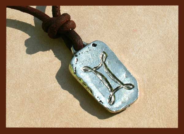 Leather Surfer Necklace Ancient Zodiac GEMINI - Distresed Cord