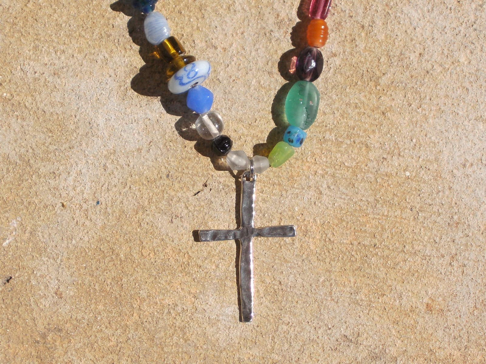 Tall Slender Sterling Silver Cross and Glass