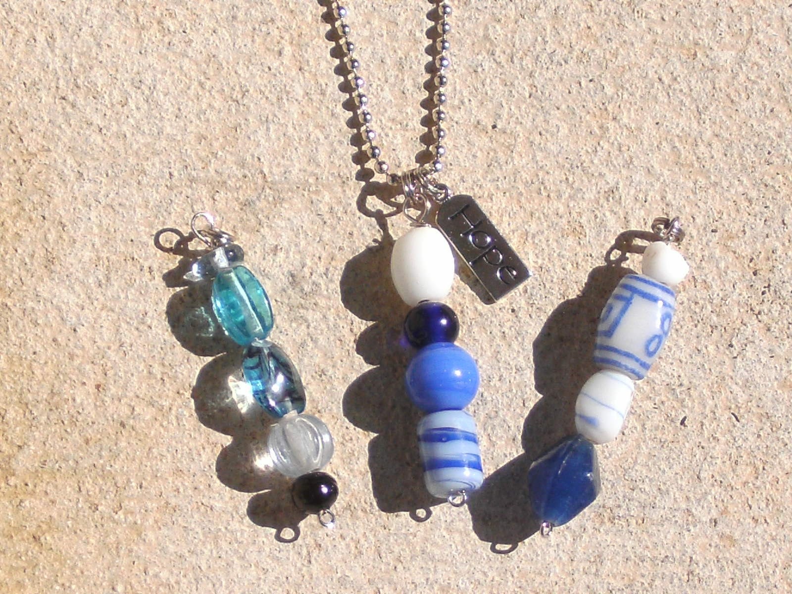Blue Glass Bead Pendant set w/HOPE silver charm