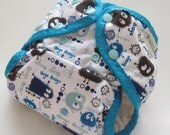 Last one, Limited Edition Blue Ooga Booga One Size Pocket Diaper with Organic Bamboo Velour Inner