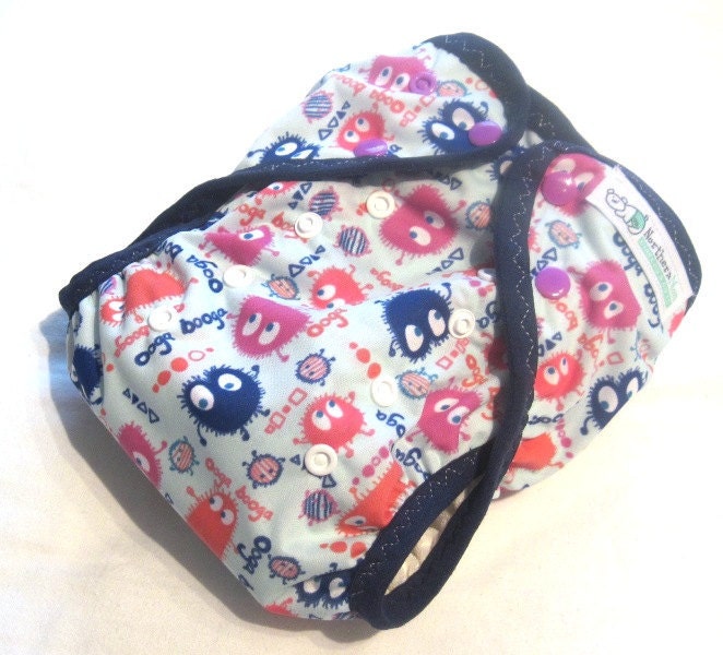 One Size Gumdrop Ooga Booga PUL Printed Pocket Diaper with Organic Bamboo Velour Inner