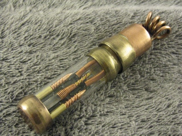 Steampunk style 8 gig USB flash drive. brass, copper, glass and quartz crystal. Waterproof