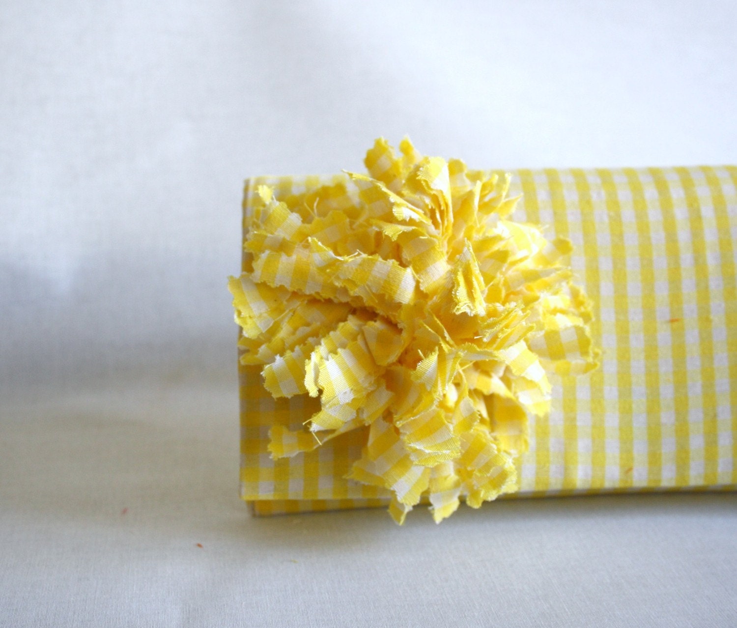 Clutch Checked Yellow  Clutch with Flower Handmade Valentines Day Gift
