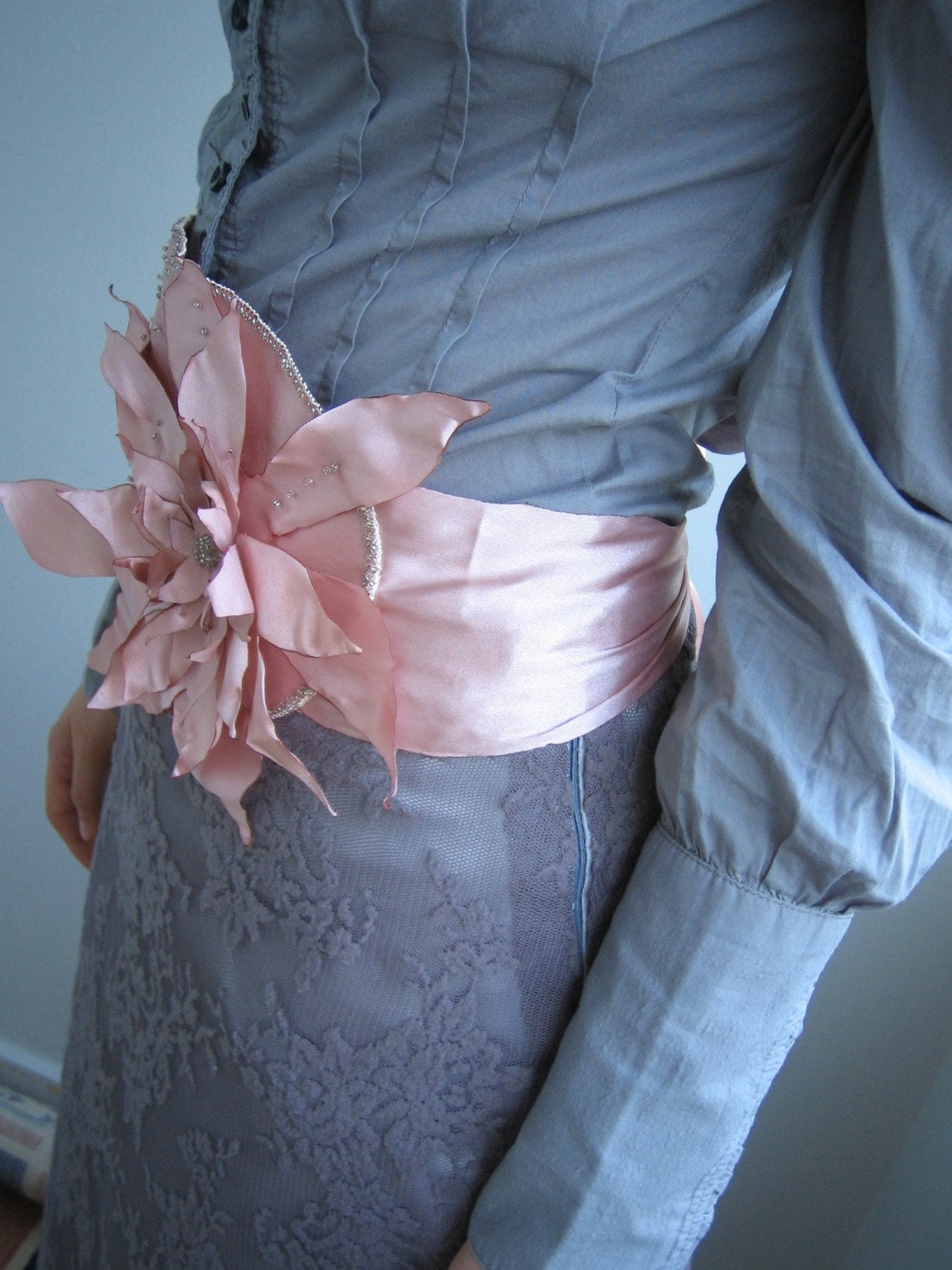 Handmade Dusty Rose Romantic Belt Beady and with Big Flower FREE SHIPPING
