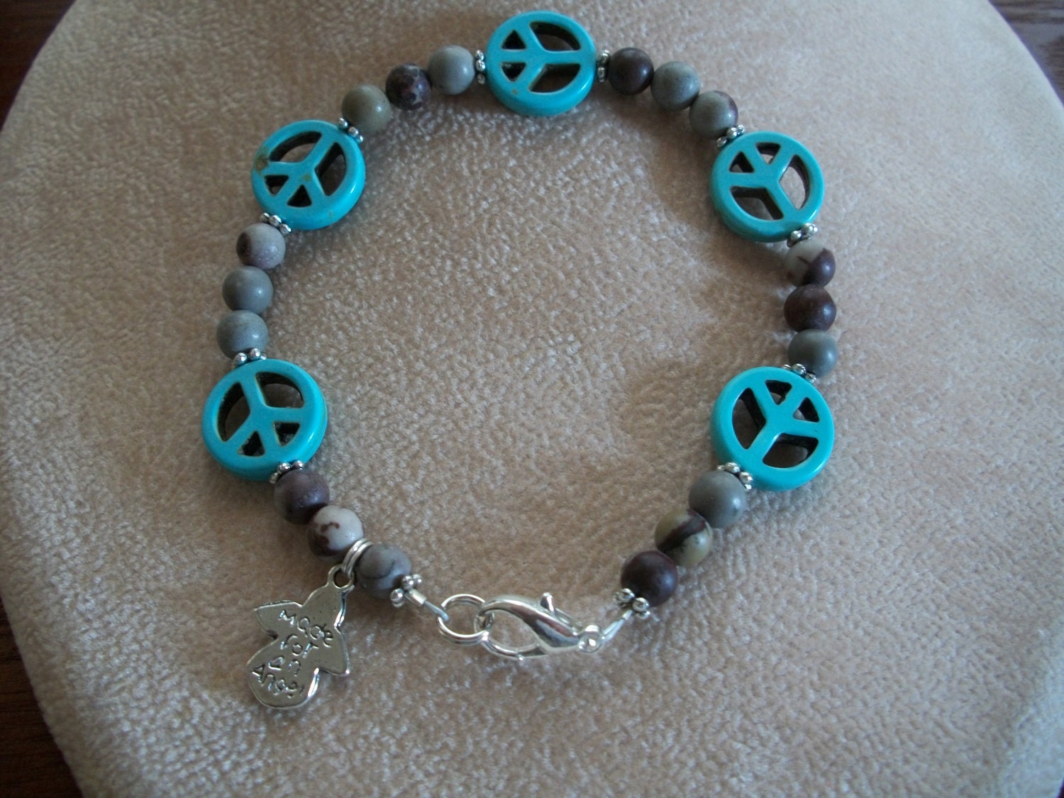 Ankle Bracelet, Turquoise Peace Sign & Crazy Horse Gemstome Beads