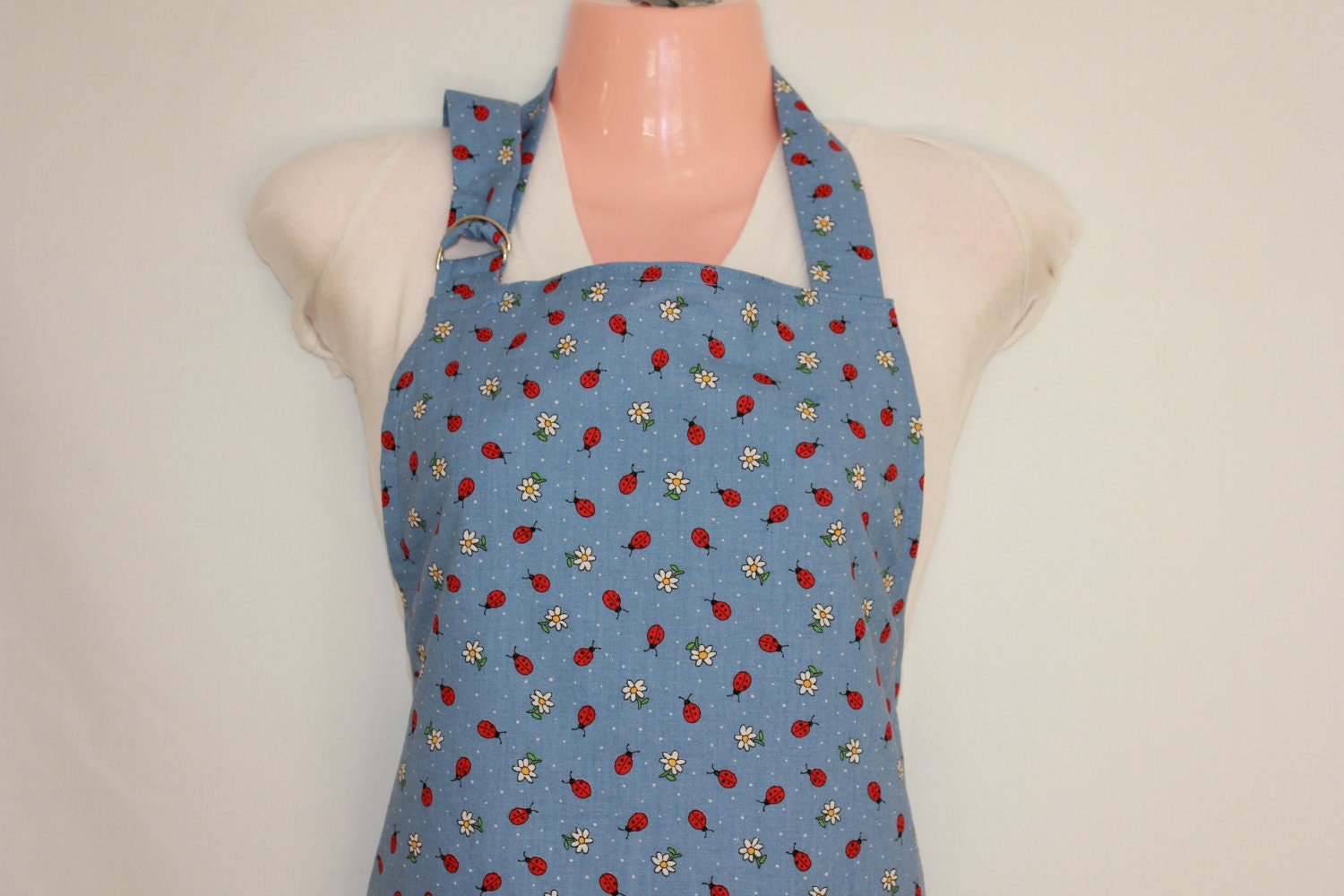 SHIPS FOR A DOLLAR-Adult Full Apron in a Ladybug and Flower Print