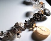 Romantic Victorian Steampunk Bronze Wire Artisan Necklace with Vintage Buttons Statement Necklace