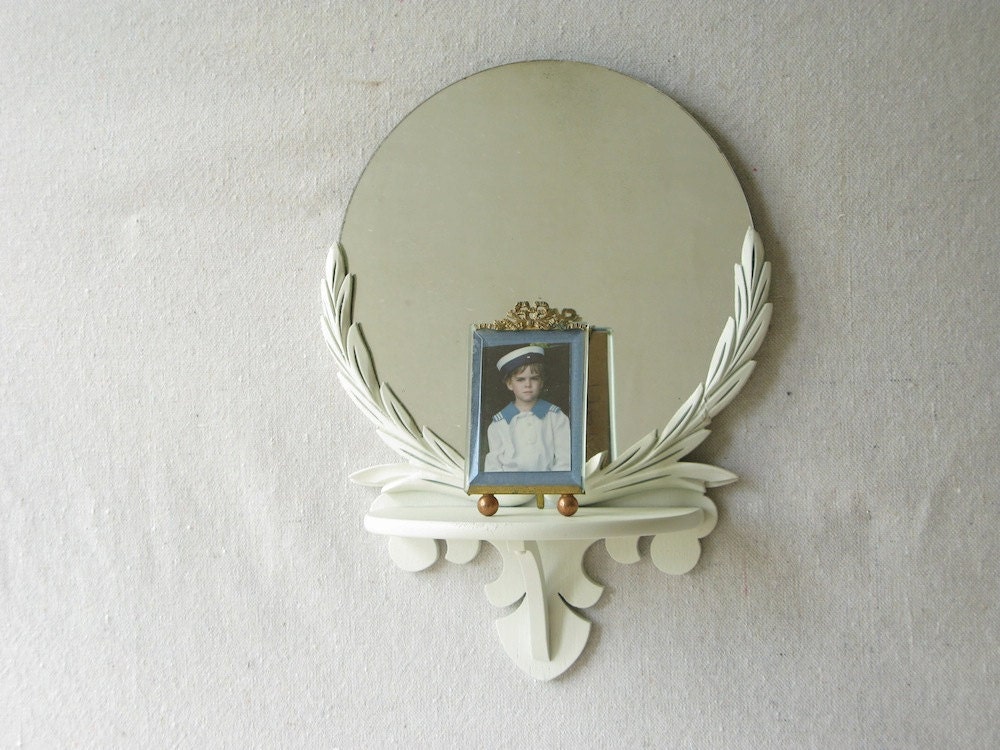 Vintage Mirror Wood Shelf Carved