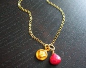 Gold Lotus and Ruby Necklace