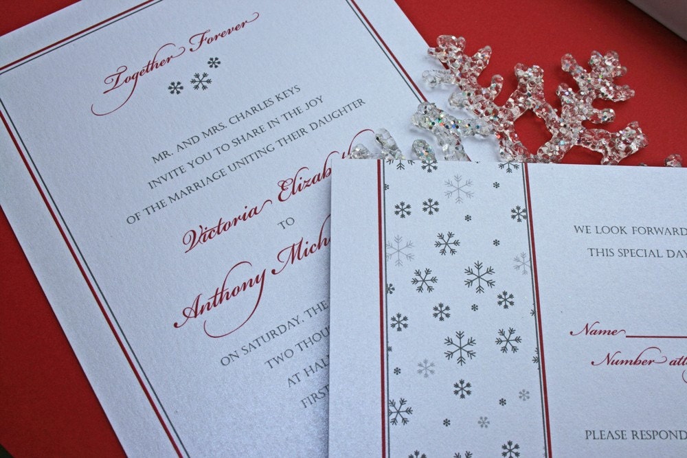 Winter Wedding Invitation Snowflake Shimmer Design Sample