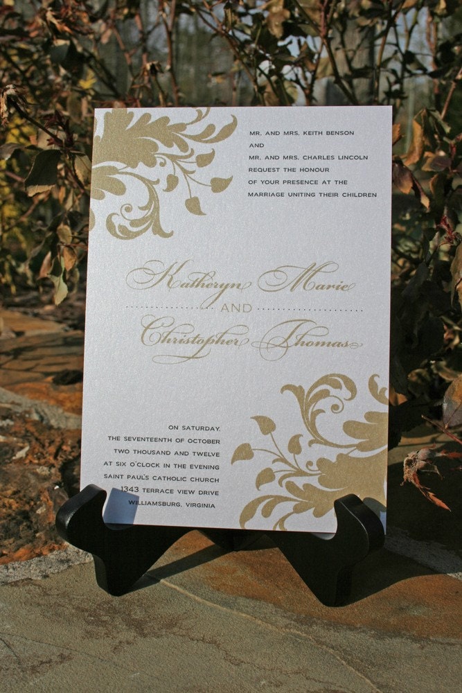 Wedding Invitation in Gold Leaf Shimmer Design - Sample