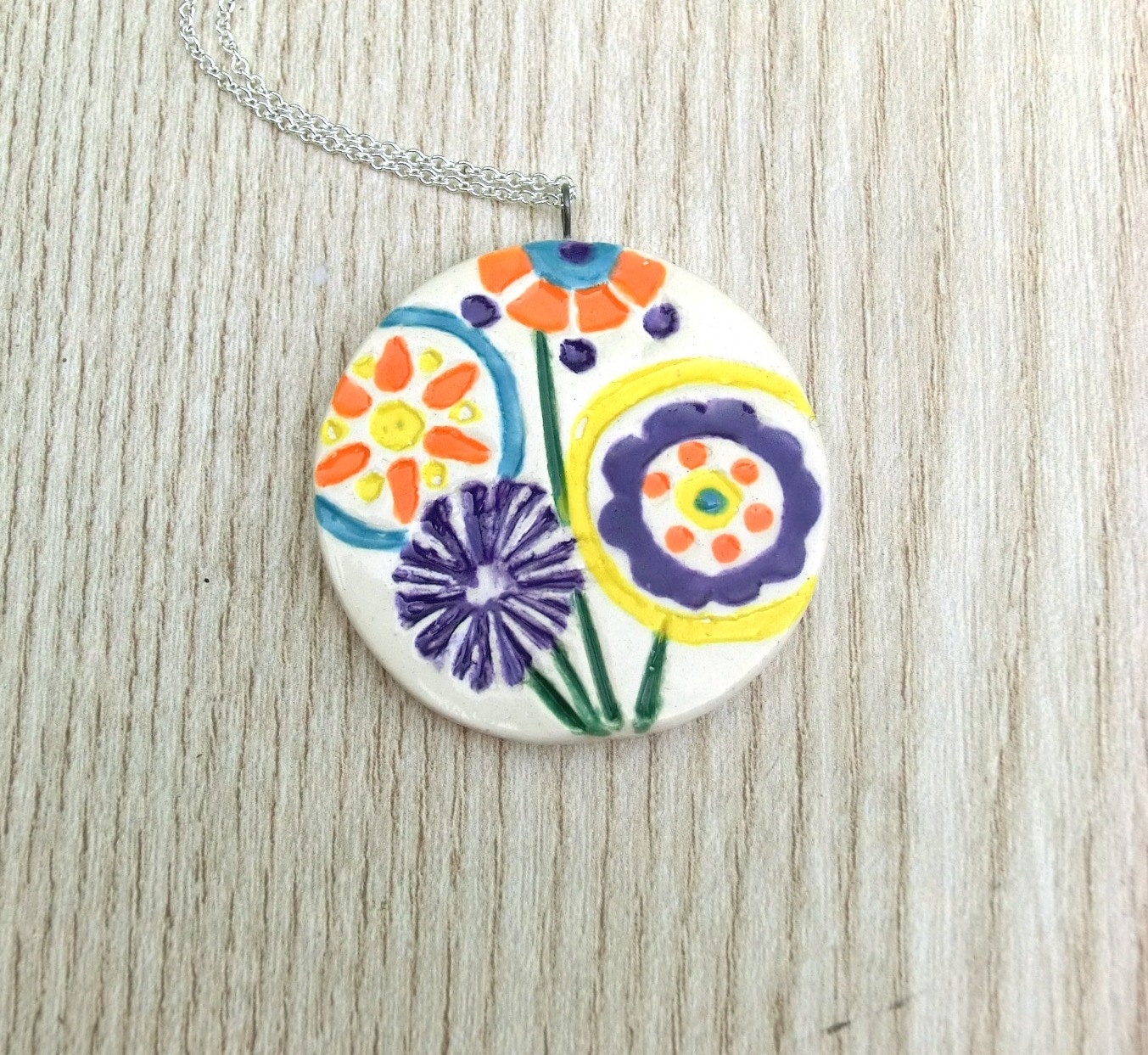 Multi-Colored Ceramic Flower Pendant