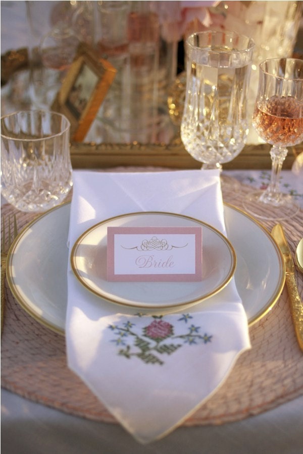 Pink and Gold Vintage Placecards- As Seen on The Wedding Chicks Blog